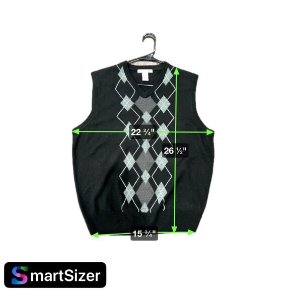 Geoffrey Beene Mens Argyle V Neck Sweater Vest Black Gray Size Large - Picture 7 of 8